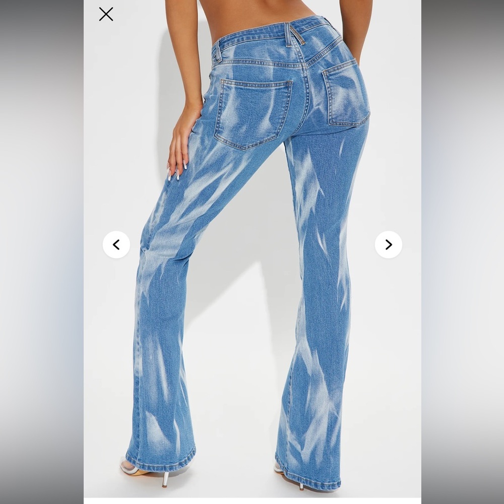Fashion Nova Blue and White Flare Jeans